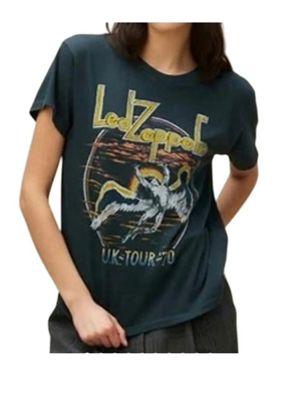 Daydreamer Charcoal Led Zeppelin Graphic Tee with Yellow Print